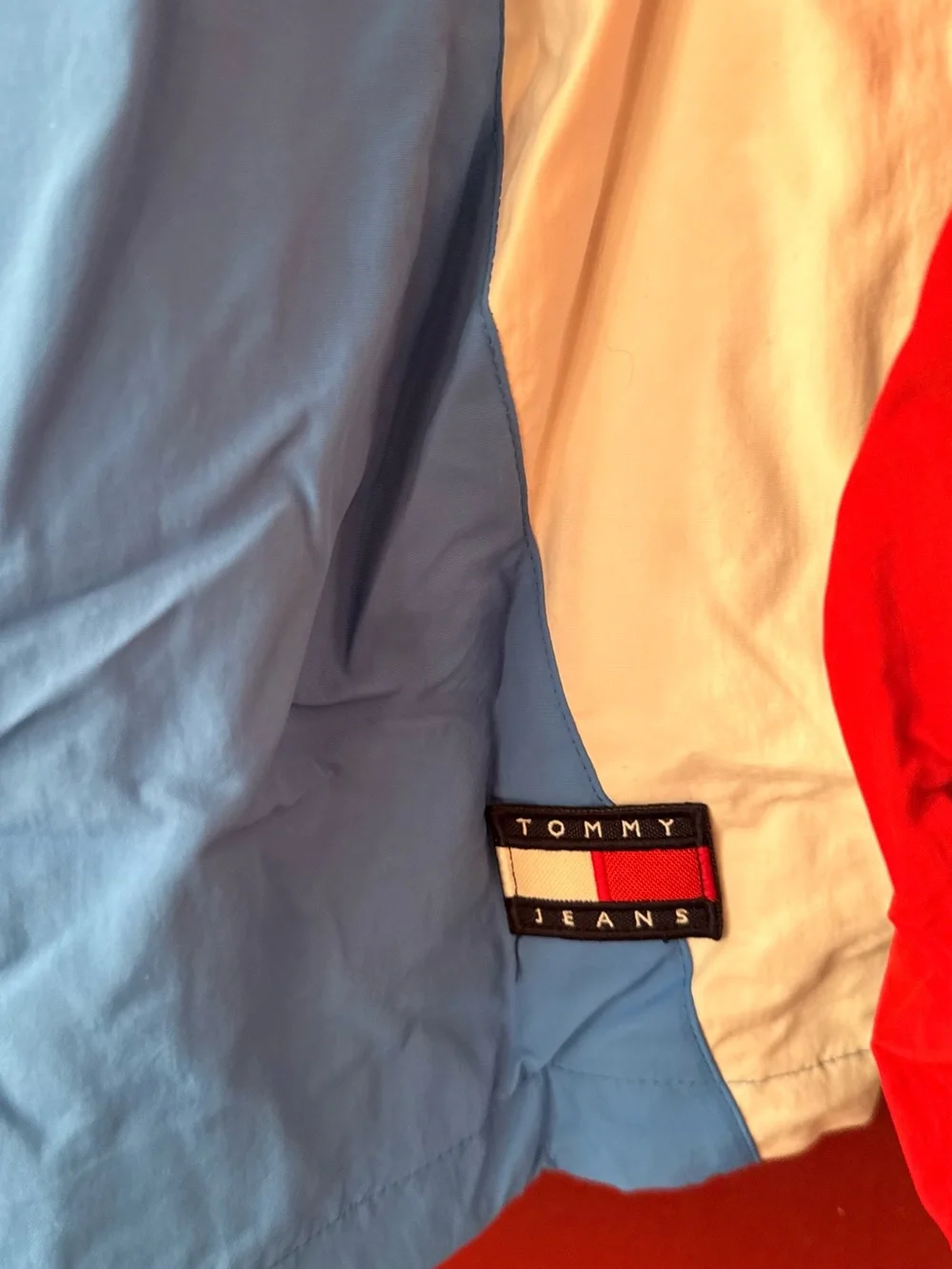 Tommy Jeans Colorblock Hooded Windbreaker Jacket Blue Red White Men’s Medium